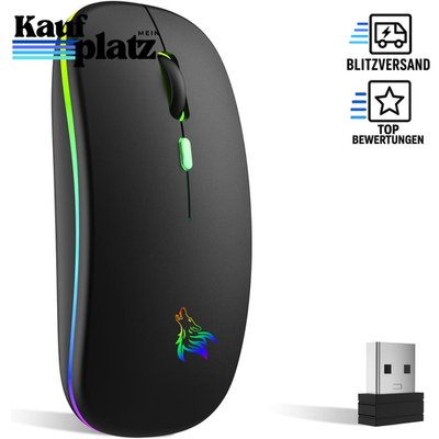 Kabellose Maus 2,4 GHz Bluetooth 1600 DPI Wiederaufladbar LED Dual-Modus Laptop