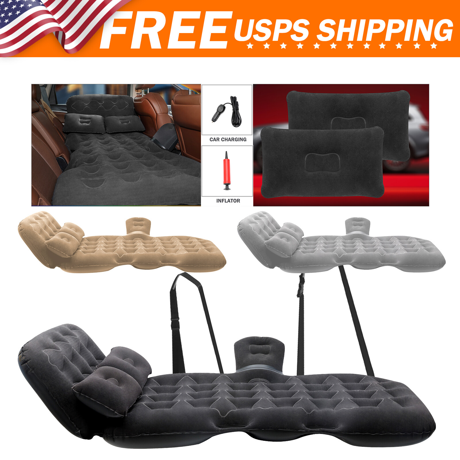Inflatable Car Bed Mattress Flocking Air Mattress Camping Tr