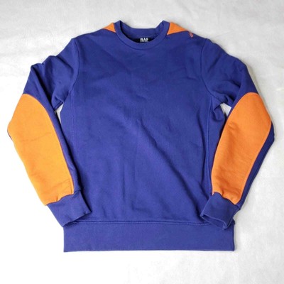 Raf Simons VTG Y2K Crew Neck Sweatshirt Blue / Orange Elbow Patches Size XS