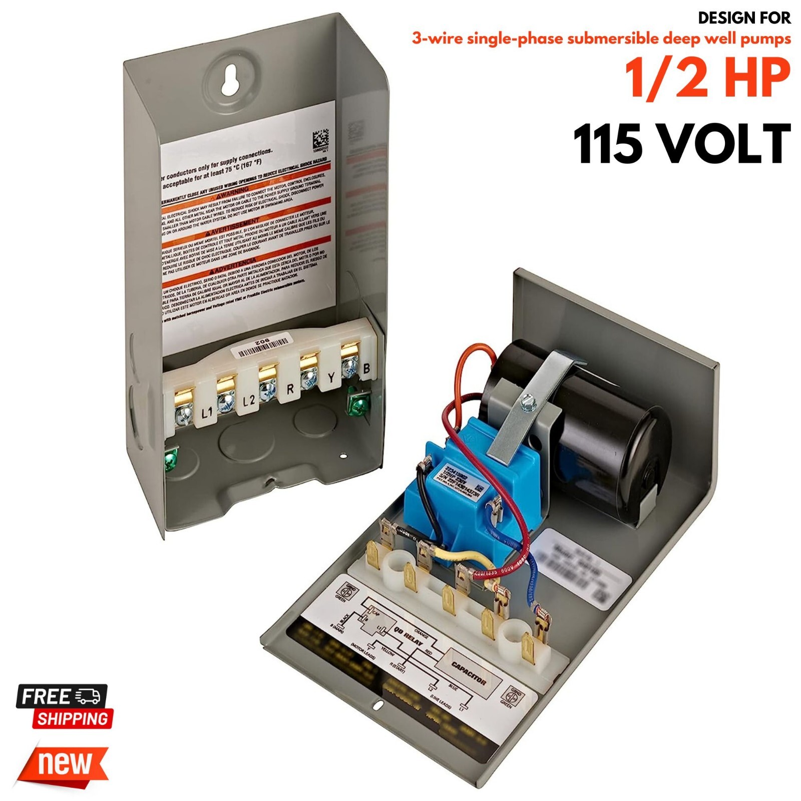 1/2-HP 115-V VMC Control Box for 3 Wire Single-Phase Well 