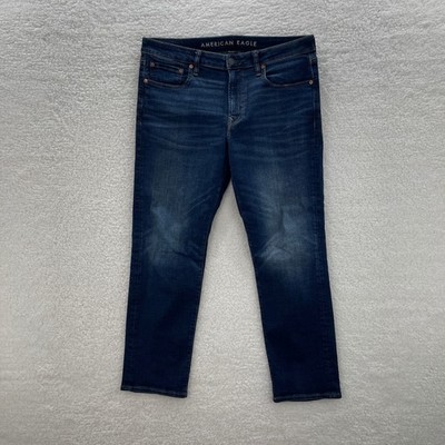 American Eagle Jeans Mens 34x30 Blue Original Straight Dark Wash Denim Whisker