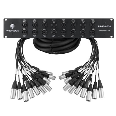 PRORECK 16-Channels Rack Mount Splitter Snake Cables XLR TRS Combo 5ft x 30ft