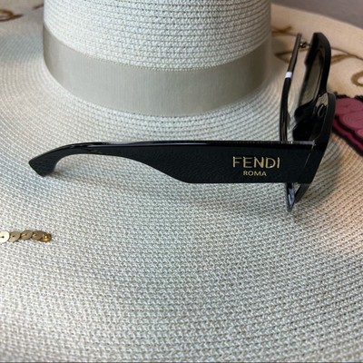 Pre-owned Fendi Black Cat Eye Sunglasses W/ Dark Lenses, Gold Details, “ff0452/f/s”, In Gray