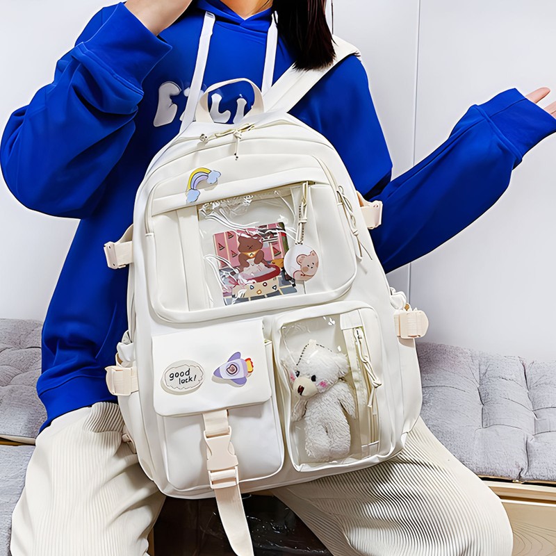 Kawaii Backpack School Bag for Girls Large Capacity Kawaii Bag With Kawaii Pin