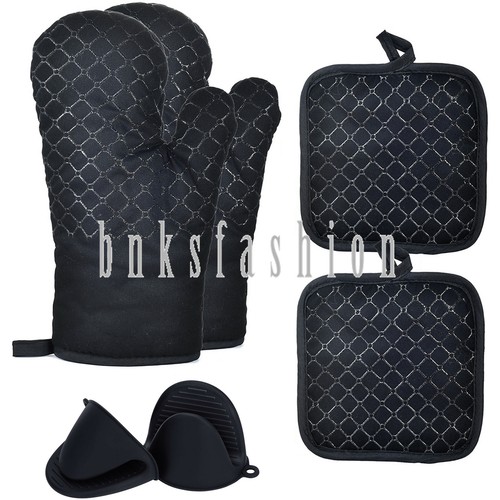 6Pcs Silicone Oven Mitts Pot Holders Kitchen Cooking Gloves Pinch Heat Resistant