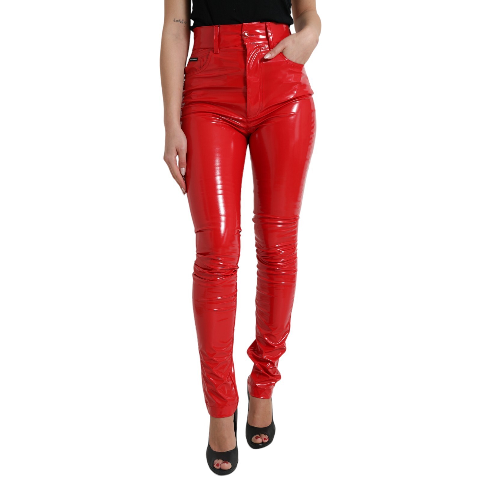 DOLCE & GABBANA Pants Shiny Red High Waist Skinny Trouser DOLCE & GABBANA Pants Shiny Red High Waist Skinny Trouser