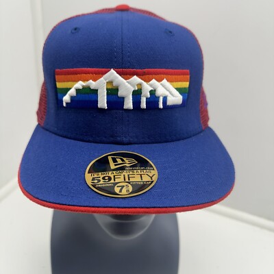 Denver Nuggets Cap Rainbow Skyline Sz 7 5/8 Fitted 59/Fifty New Era NBA Hardwood