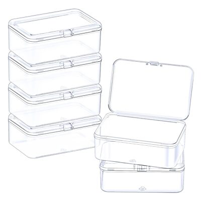 6 Pack Small Plastic Storage Containers with Hinged Lids, Rectangle Clear Pla...