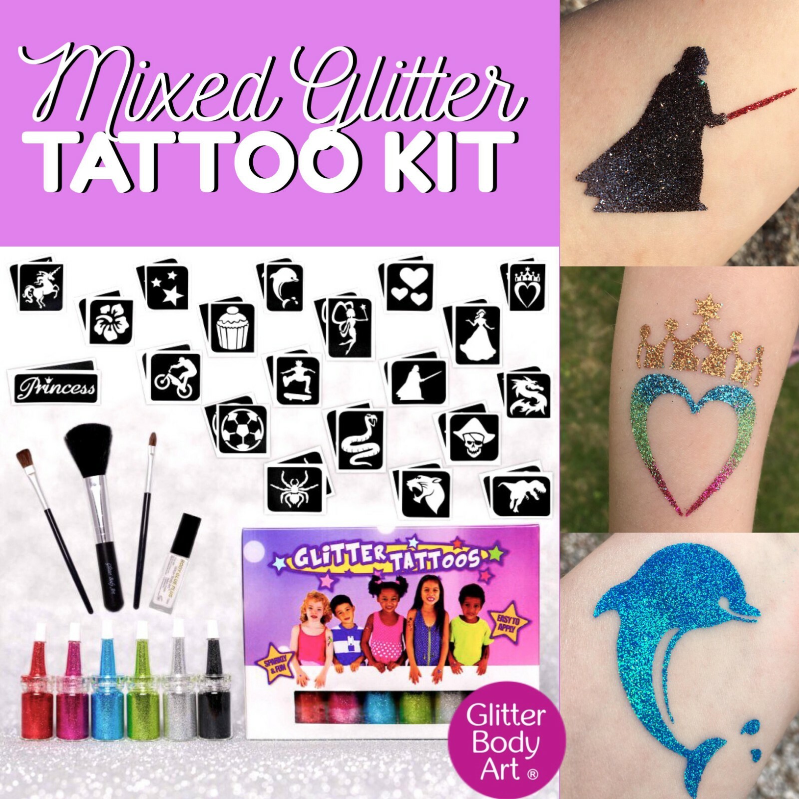 Glitter-Tattoo-Nachfüllpackung Popular Four – 4 Farben (Fuchsia, Lila, Ozeanblau, Türkis), 3,1 G, Für Temporäre Tattoos & Body-Art
