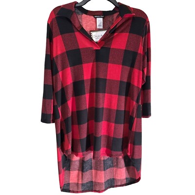 Ladies Size S High-Low Plaid Shirt by Hemish USA 3/4 Sleeve Polyester Blend