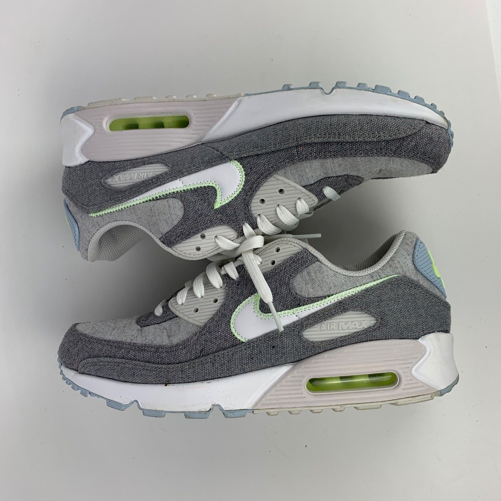 

Nike Air Max 90 Recycled Canvas Серый Белый Светло-зеленый Синий CK6467-001 Мужские 10, Nike Air Max 90