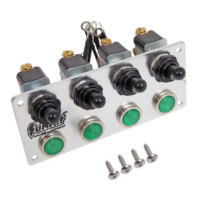 Summit Racing 830810 Switch Panel Dash Mount Brushed Alum Four Toggle Switches