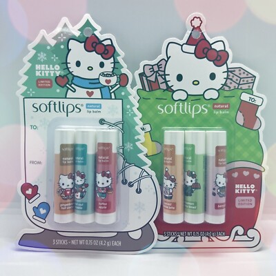 Lot of 2 Hello Kitty Softlips Natural Lip Balm Limited Edition 3-Pack