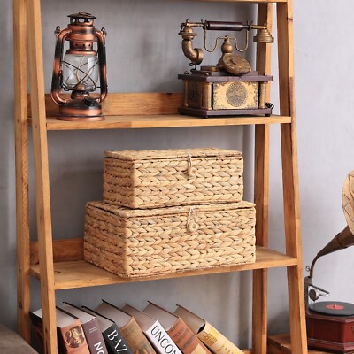 Wicker Basket Storage with Lid, Rattan Decorative Basket with Lids, Set of 2