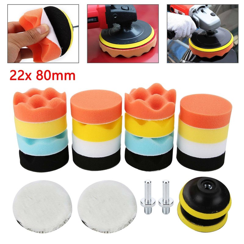 22x Auto Polierschwamm Polieraufsatz Bohrmaschine Polierpad Set Autopolitur 80mm