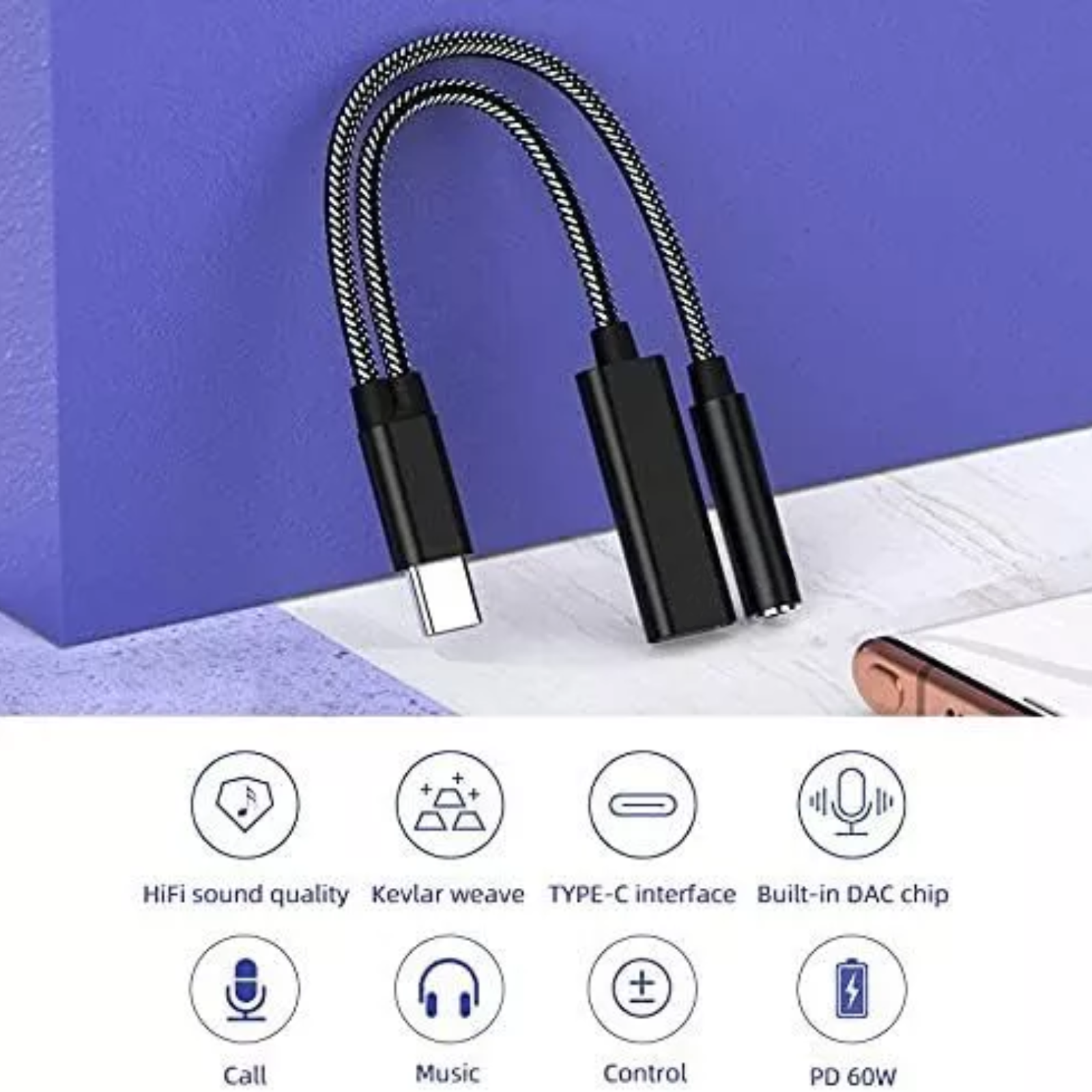 2 in 1 USB Type-C 3.5mm AUX Headphone Jack Adapter Charger For iPhone/Samsung