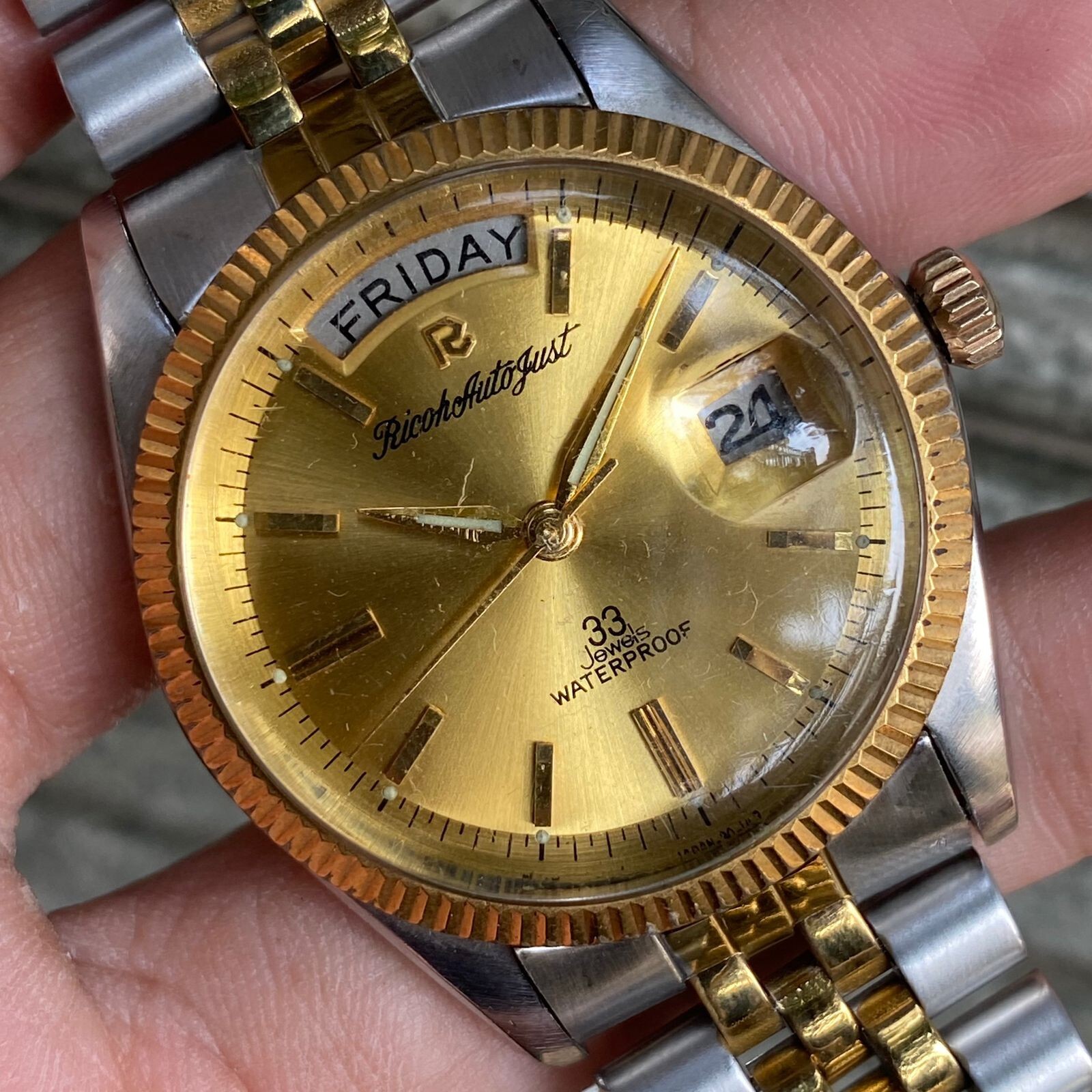 RARE Ricoh President Automatic 33 Jewels Two Tone Day Date