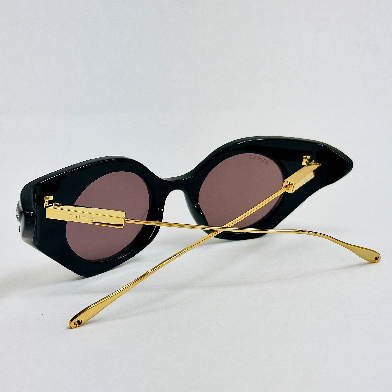 Pre-owned Gucci Hollywood Forever 1327 Black Strass Crystal Gg1327s Wing Sunglasses 001 In Brown