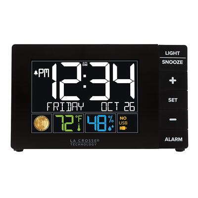 W88723 Color Alarm Clock with Temperature & Humidity with USB Port 5.90'' L x ...