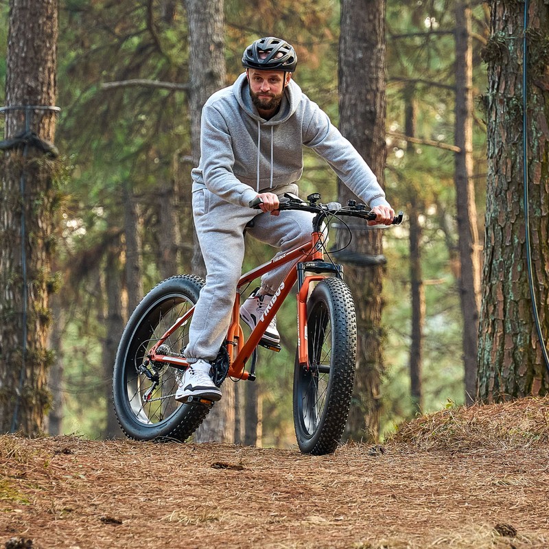 Fat Tire Mountain Bike 26 Inch Adult Bike with Front Suspension 21 Speeds Orange
