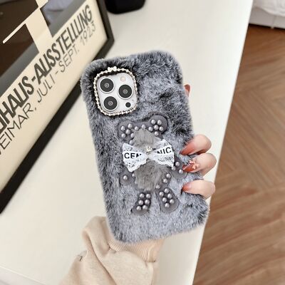 Warm Plush Pearl Bear Case Cute Cartoon Soft Girl Phone Cover For VIVO Infinix