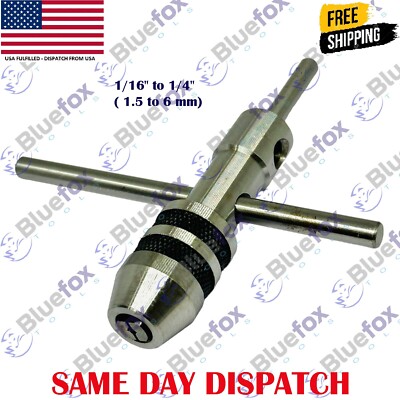 1/16- 1/4'' Adjustable Piloted T-Handle Ratchet Tap Holder Wrench  1.5 To 6.35 MM