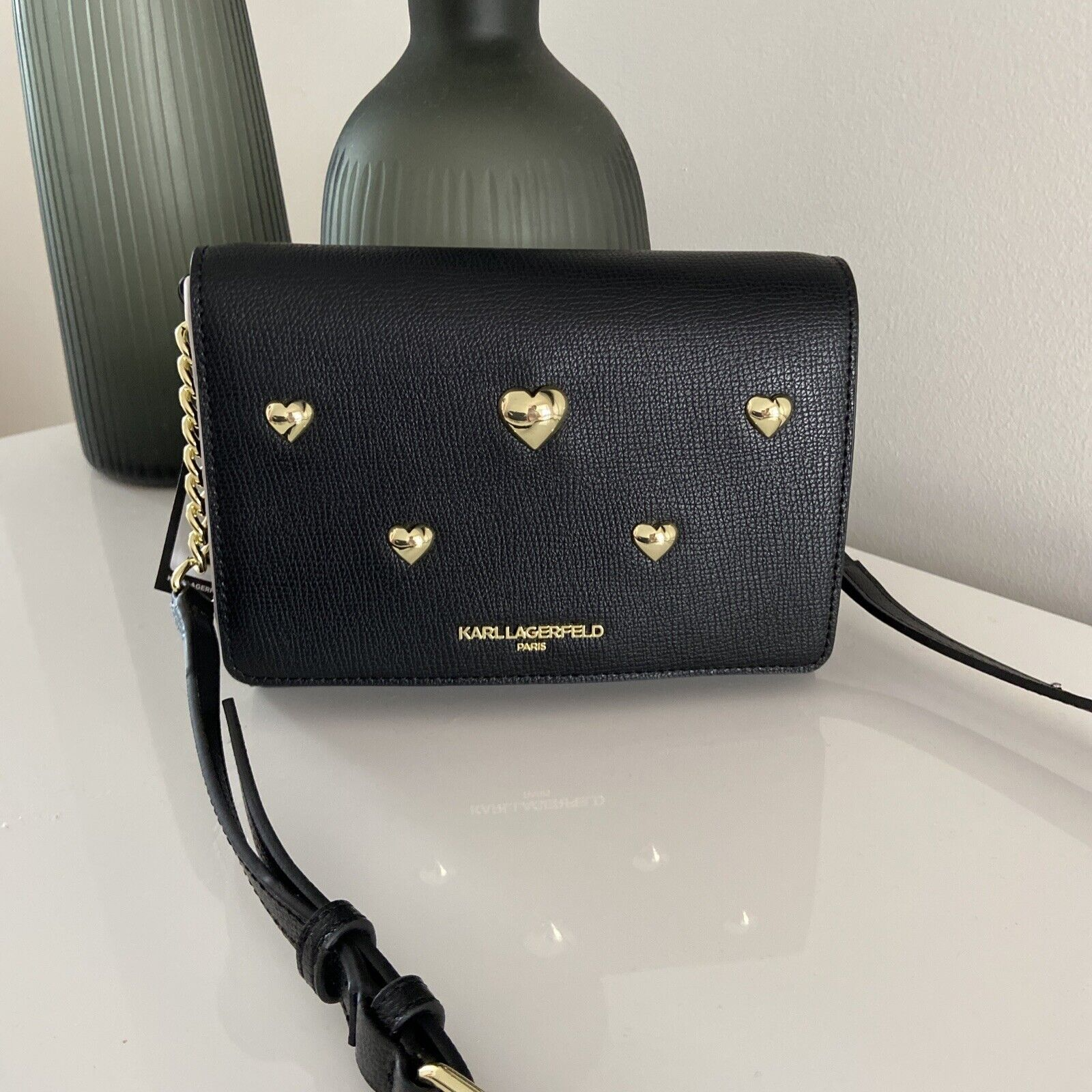 NWT Karl Lagerfeld Paris Studded Heart Crossbody Bag Black | eBay