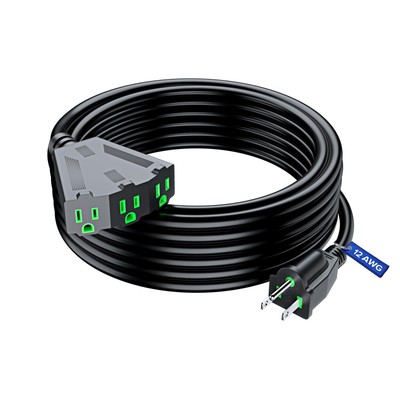 12/3 Extension Cord 30 Feet, 12AWG Black, ETL Listed, 3 Prong Plug 3-Outlet H...