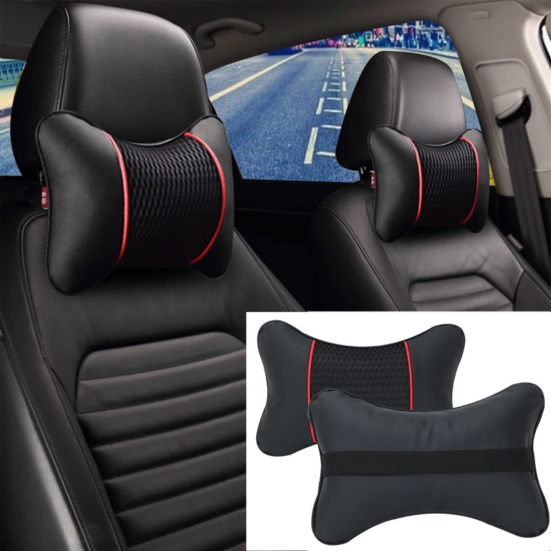 2 Stück Universal KFZ Kopfstützen Kissen Auto Nackenstütze Nackenkissen Leder