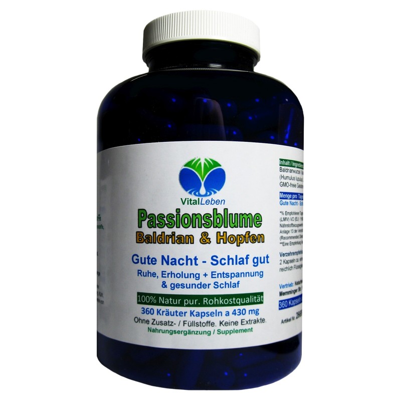 Passionsblume Baldrian & Hopfen, Gute Nacht, 360 Pulver Kapseln. 26690-360