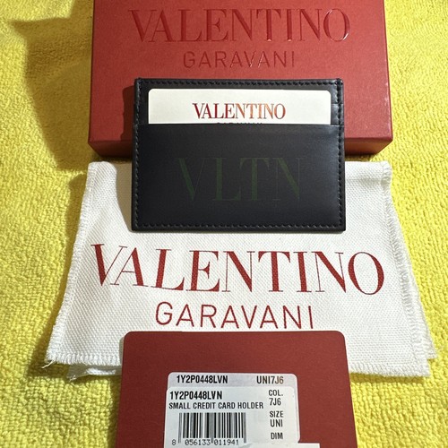 Pre-owned Valentino Garavani W Box  Blue Credit Card Wallet/holder W Green Vltn Uni7j6