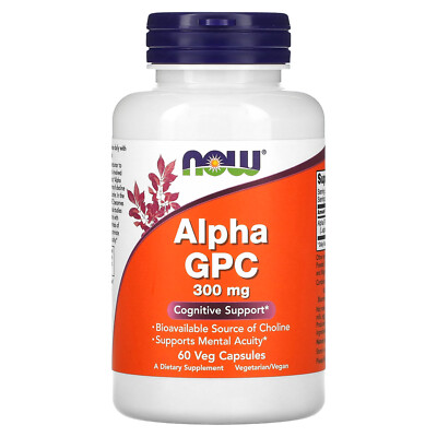 Now Foods Alpha GPC 300 мг 60 растительных капсул с гарантией качества GMP