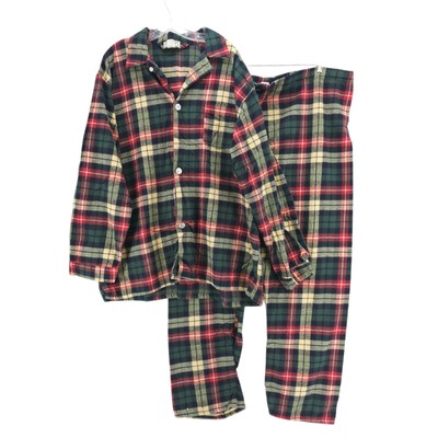 LL BEAN Pajama Set Mens 100% Cotton MADE IN USA Plaid Green Red Yellow XXL TALL