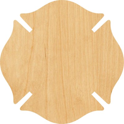Fireman Badge  Laser Cut Out Wood Shape Craft Supply - Woodcraft Cutout