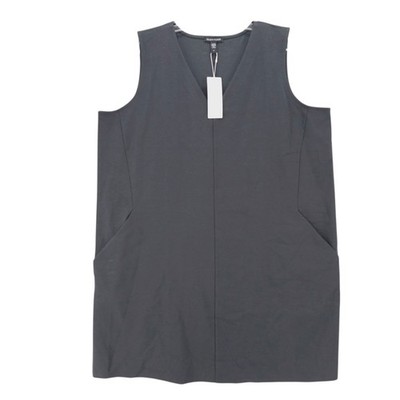 NWT EILEEN FISHER V-Neck Dress Graphite Gray Cotton Blend Ponte Sleeveless 1X