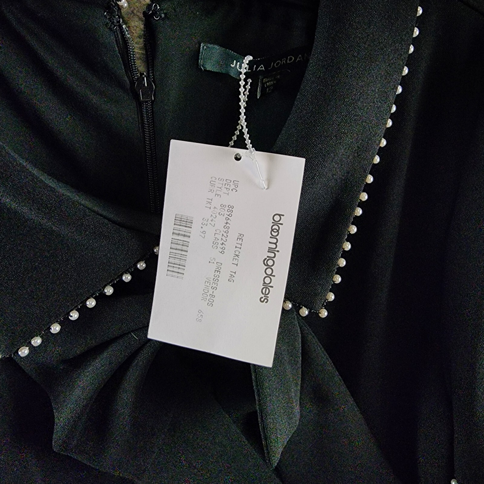 Julia Jordan Imitation Pearl Trim Stretch Jacquard Shift Dress Women's 12 Black - Picture 6 of 14