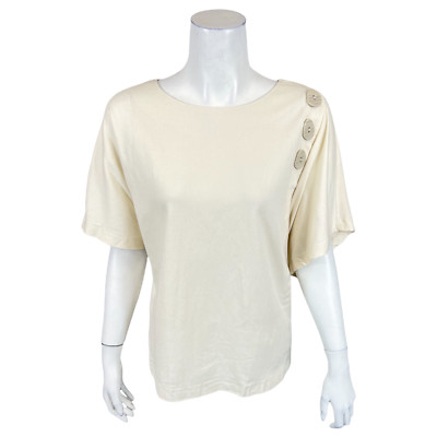 Truth + Style Women's Mixed Media Top with Button Detail Solid Ivory Large Size 