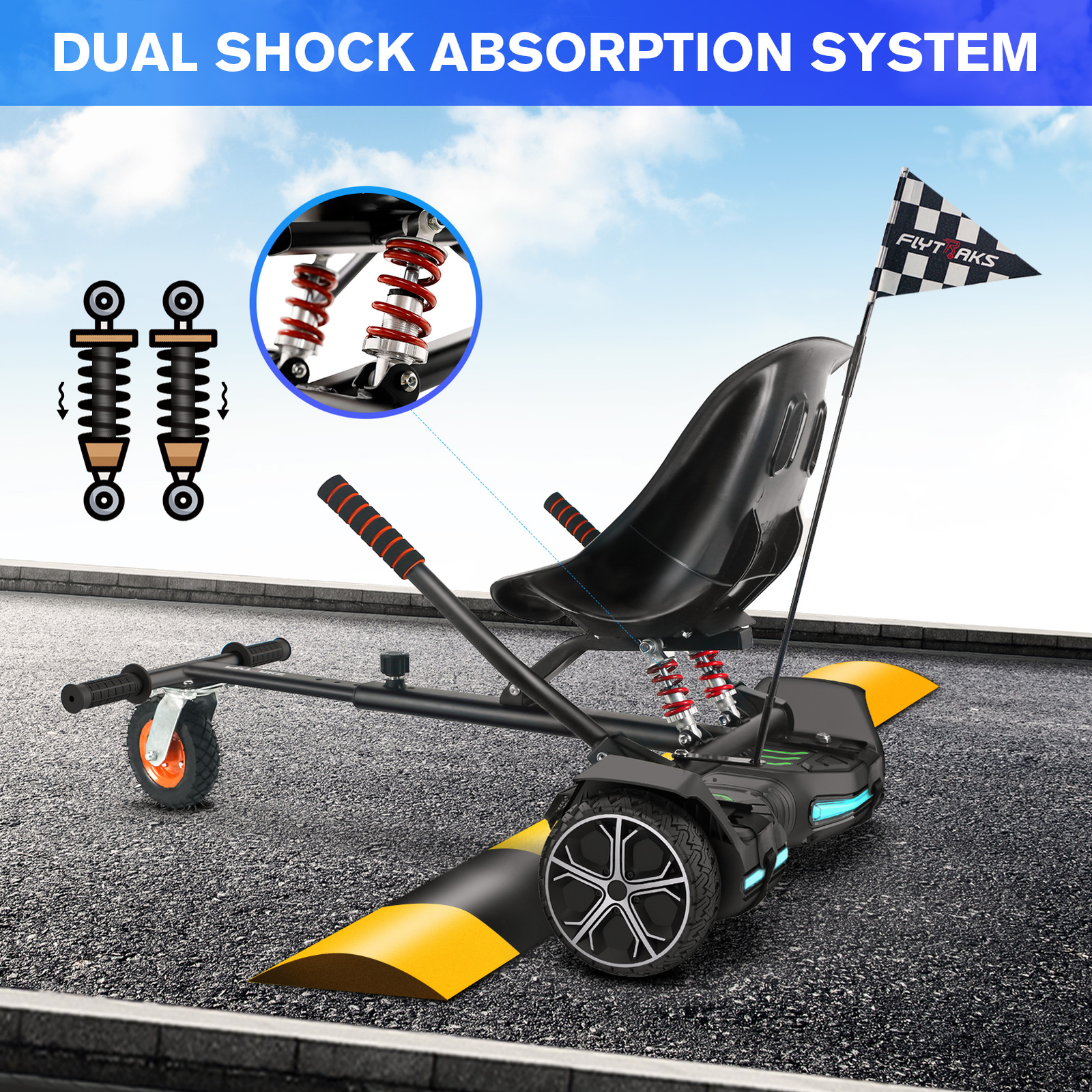 Gyroor K2 Hoverboard Go Kart Attachment w/ Shock Absorption Adjustable for Sale！