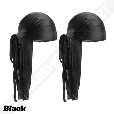2 Pack Silky Satin Durag Unisex Wave Cap Hat Doo Rag Biker Smooth Head Wrap