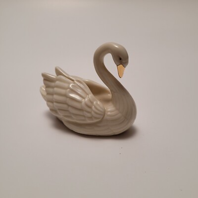 Vintage Lenox Porcelain White Miniature Swan Card Holder Gold Trim