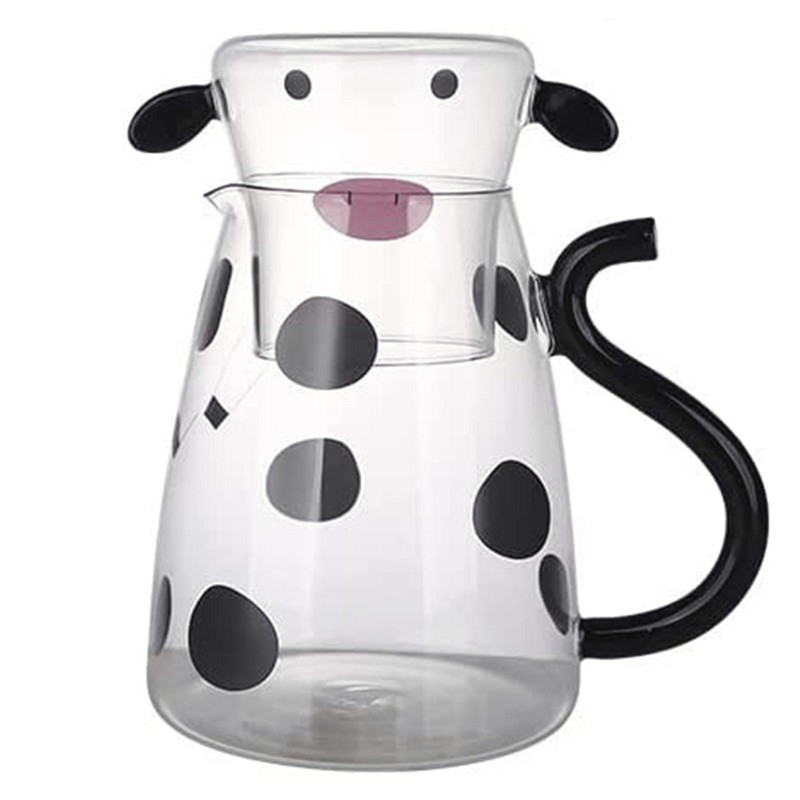 1 * Glass Bottle Water Pitcher Carafe for Hot/Cold Cow Pattern 550ml /1800ml