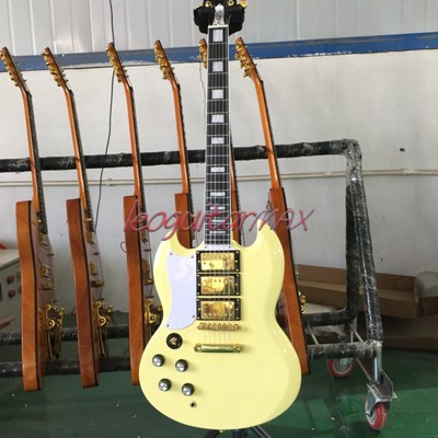 Solid SG Electric Guitar Cream Left Handed HHH Pickups White Pickguard Fast Ship