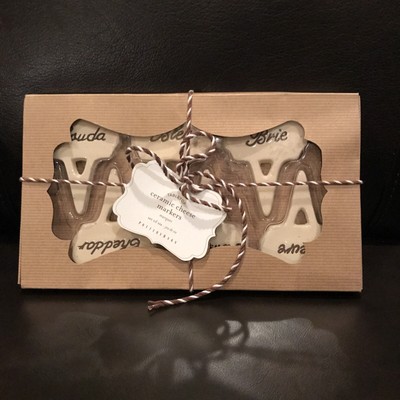  Ceramic Cheese Markers (6) Brie, Bleu, Gouda Gift Set Box Pottery Barn New 