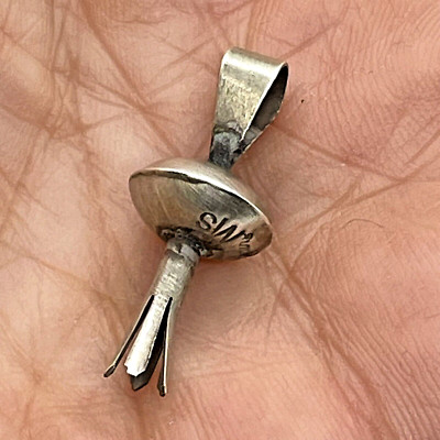 Navajo Squash Blossom Pendant Sterling Silver 1.25'' Handmade Signed SMS Patina