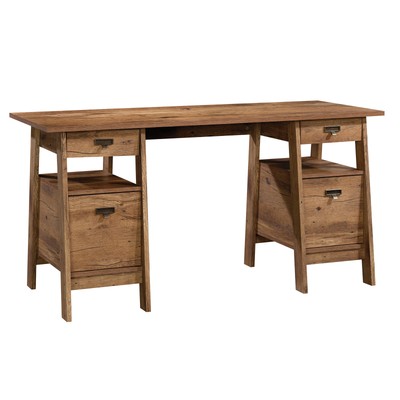 Sauder 424127 Trestle Executive Trestle Desk, Vintage Oak  Finish