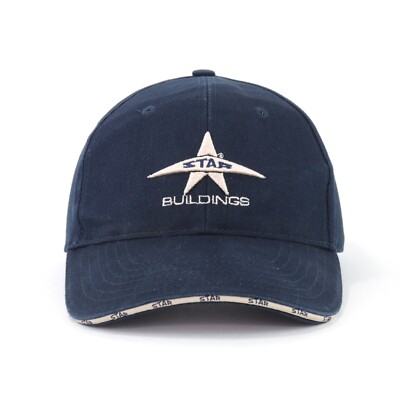 Star Buildings Blue Embroidered Baseball Hat Cap Sandwiched Bill 100% Cotton