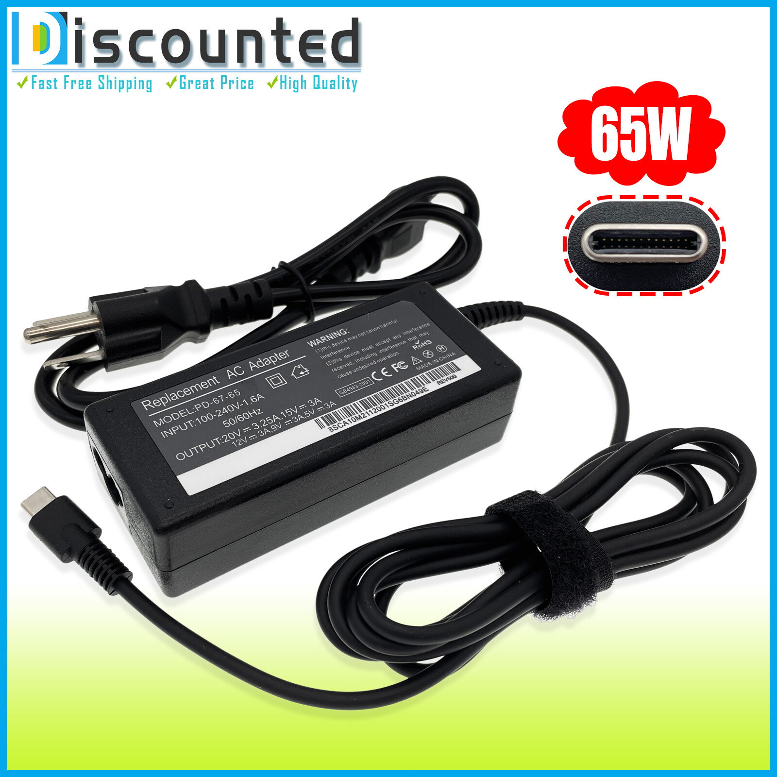 Charger For Dell Inspiron 13 7000(7306) 2-in-1 P125g002 Type-c