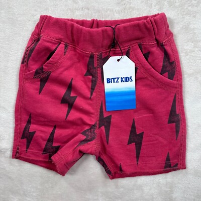 Bit'z Kids Casual Shorts Size 3-6 Months Red Lightning Bolt Elastic Waist New