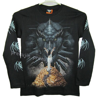 T Shirt Long Sleeve Black Dragon LD4 Size S M