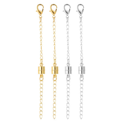 4Pcs Cylinder Locking Magnetic Necklace Clasps with Extension Chain, Silver/Gold